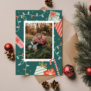 Jul Färgglada Ljus Familj Foto Högtid Julkort