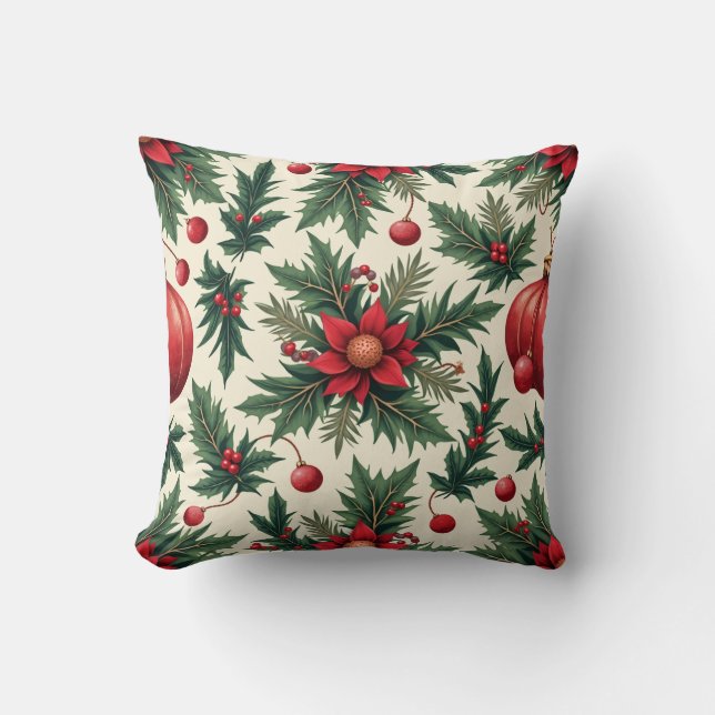 Jul Färgrik Röd Blomma Kudd Cushion Kudde (Framsida)