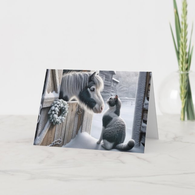 Jul Farm Pony och Cat Helgkort (Framsida)