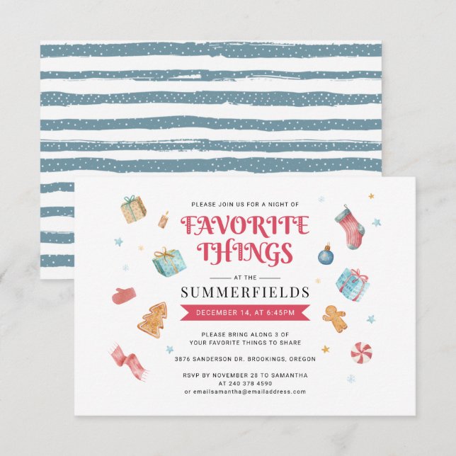 Jul Favorite Sak Gift Swap Party Inbjudningar (Fram/baksida)