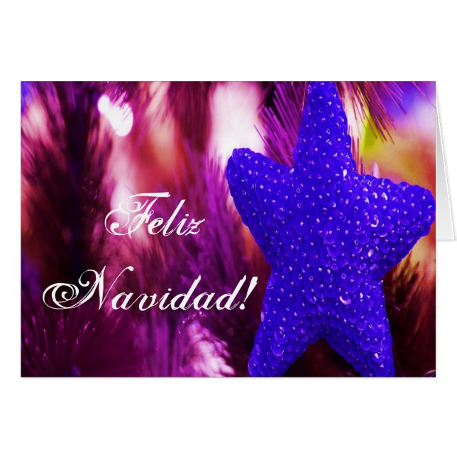 jul Feliz Navidad Blue Star III Hälsningskort (Framsidan Horizontal)