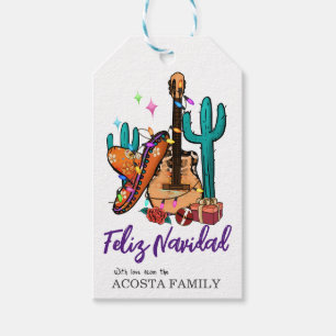jul Feliz Navidad Cactus Sombrero Presentetikett