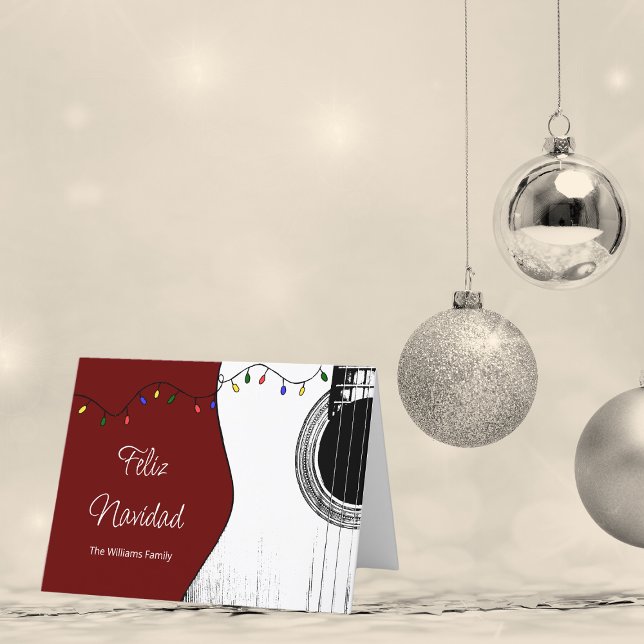 jul Feliz Navidad Festive Guitar Red Helgkort (Skapare uppladdad)
