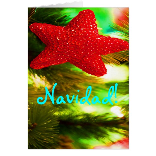 Jul Feliz Navidad Red Star Helgdag Card Hälsningskort (Framsidan)