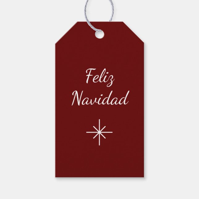 Jul Feliz Navidad Simple Snowflake Red Presentetikett (Framsidan)