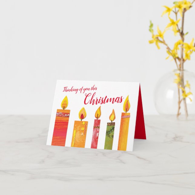 Jul fem brinnande ljus papper konst högtid kort (Gul blomma)