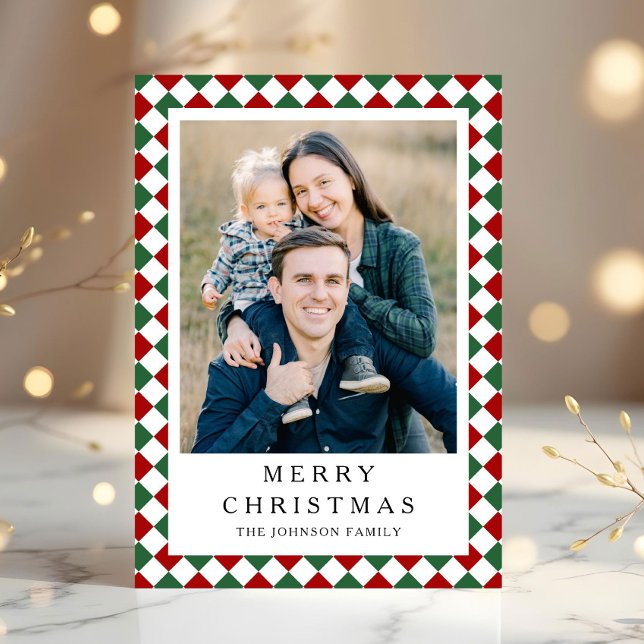 Jul Festiv Röd Grön Foto Jul Julkort (Festive Red Green Photo Christmas Holiday Card)