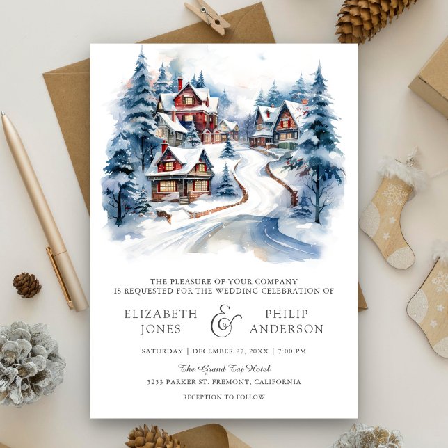 Jul Festiv Vinterby QR-kod Bröllop Inbjudningar (Skapare uppladdad)