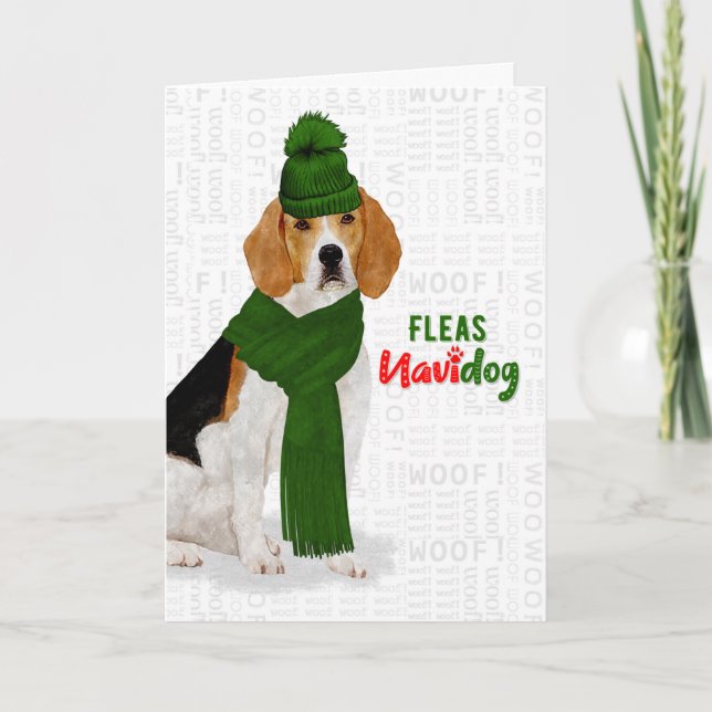 Jul Festive Beagle Hund Fleas NaviDOG Helgkort (Framsida)