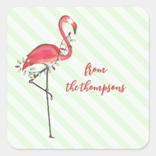 Jul Festive Cute Flamingo String Ljus Cla Fyrkantigt Klistermärke