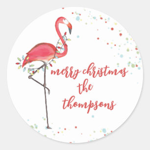 Jul Festive Cute Flamingo String Ljus Runt Klistermärke