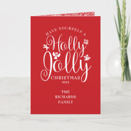 Jul Festive Holly Jolly Script Snöflingor Helgkort
