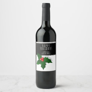 Jul Festive Holly Träd Berry Personalizable Vinflaska Etikett