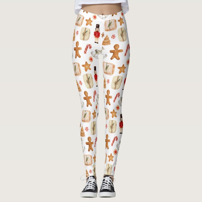 Jul Festive Nutcracker Cookie Candycane Leggings (Framsida)