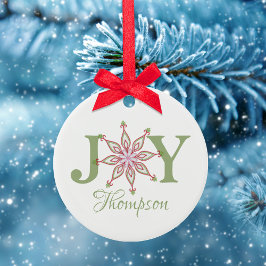 Jul Festive Red Grönt Joy Typography Julgransprydnad Keramik