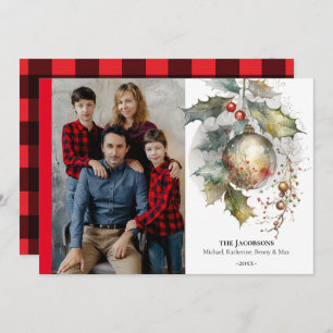 Jul Festive Red Guld Holly Ornament Julkort