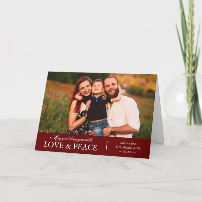Jul Festive Red Kärlek och Peace Photo Helgkort (Framsida)