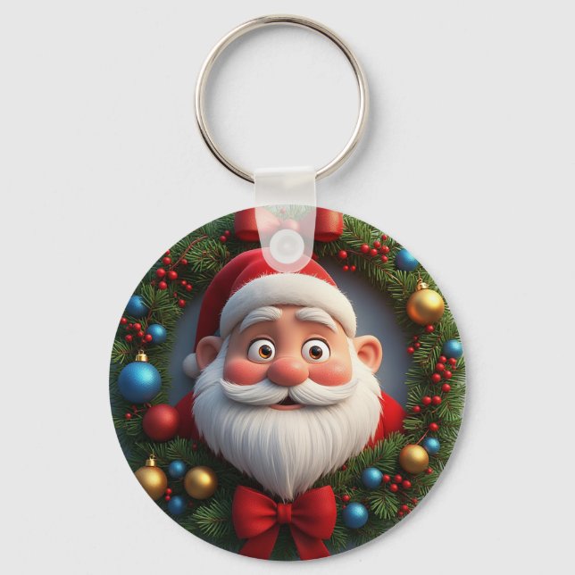 Jul Festlig Tecknad Tomte Nyckelring (Framsida)