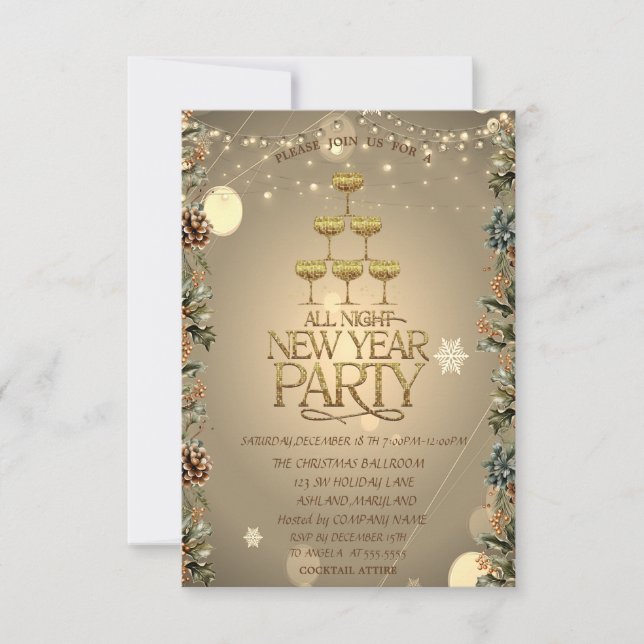Jul Fir Grenar Champagneglas Företag  Inbjudningar (Framsida)
