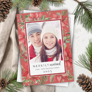 Jul Firad Blommig Glatt Nygift Nytt Gift Par Julkort