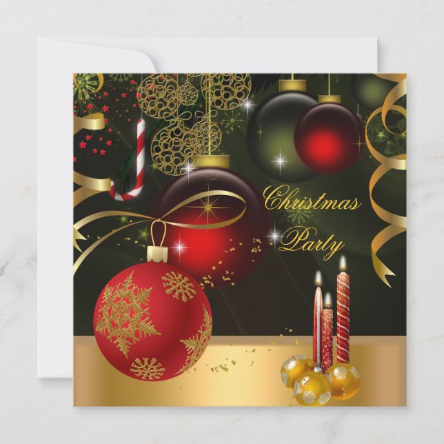 Jul firande fest guld röda julkulor inbjudningar (Framsida)