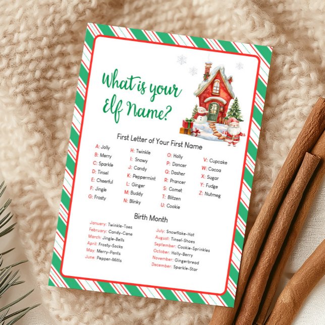 Jul firande fest Vad heter din Tomte Namn Lek Julkort (Christmas Party Games)
