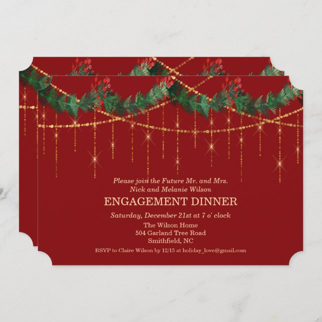 Jul firande förlovningsmiddagsinbjudan inbjudningar (Fram/baksida)