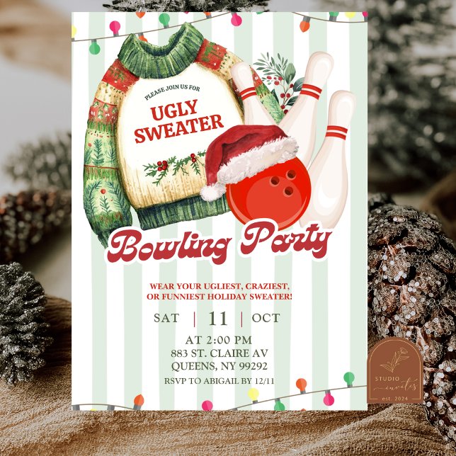 Jul firande ful jultröja bowlingfest inbjudningar (Skapare uppladdad)