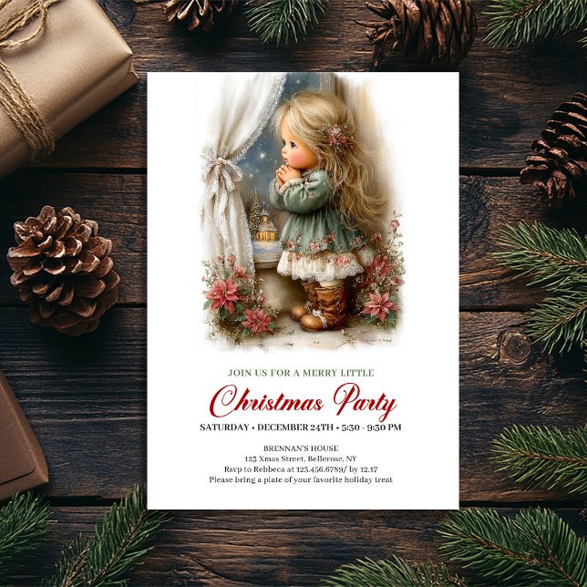 Jul firande inbjudan Söt flicka Vinterscen konst (Christmas Social Invite Cute Girl Winter Scene Art)