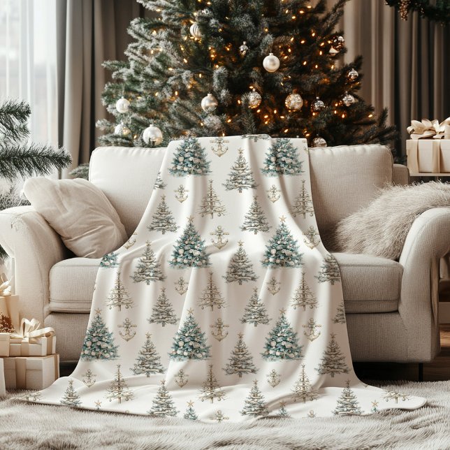 Jul firande med kusttema fleecefilt (Coastal Christmas Tree Blanket)