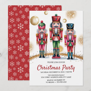 Jul firande party nötknäppare guldglitter inbjudningar