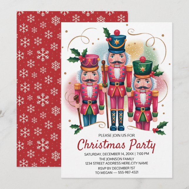 Jul firande party nötknäppare guldglitter    inbjudningar (Fram/baksida)