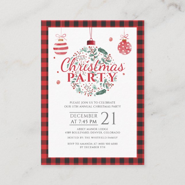 Jul firande Plaid Rustik Part Invitation Visitkort (Framsida)