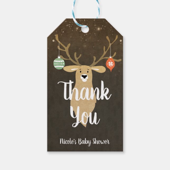 Jul firande rustic hjort baby shower gåva presentetikett (Framsidan)