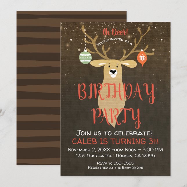 Jul firande Rustik Hjort Födelsedagsfest Inbjudningar (Fram/baksida)