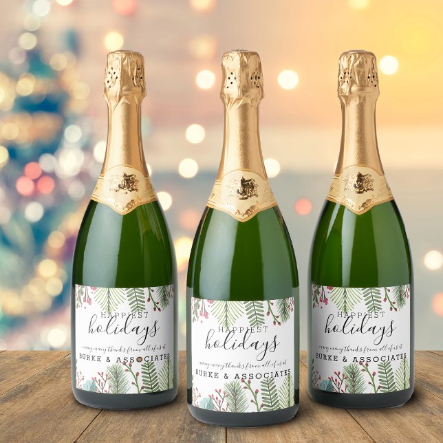Jul Firmanföljd Jul (Holiday Business Foliage Christmas Sparkling Wine Label)