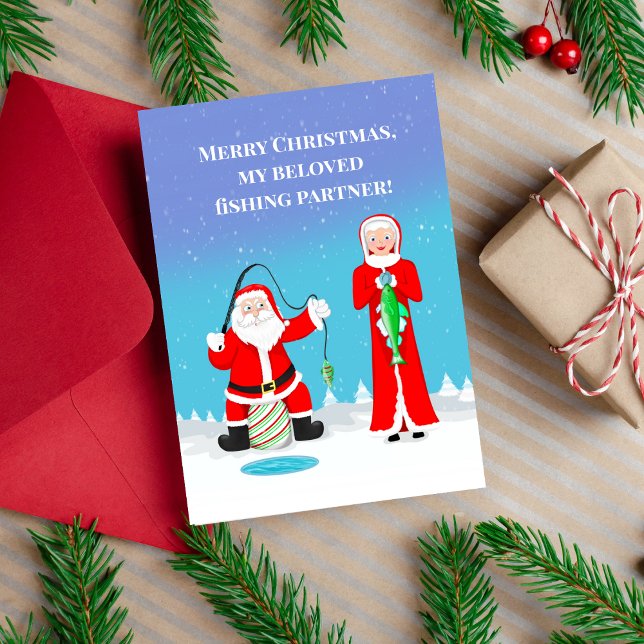 Jul: Fiske i Santa & Claus Kort (The couple that fishes together- stays together! )