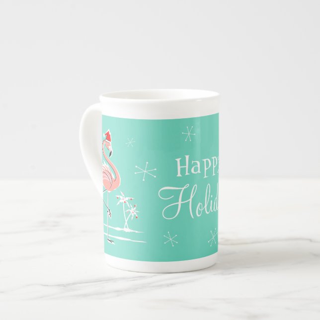 Jul Flamingo Glad helg med ben china mugg Benporslin Mugg (Framsida vänster)