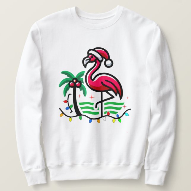 "Jul Flamingo Roligt" Lång Ärmad Tröja (Design framsida)