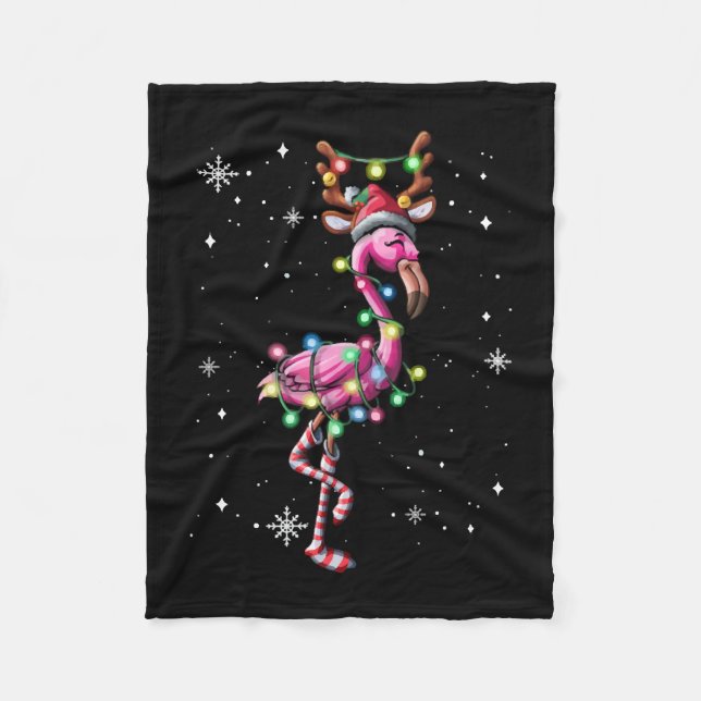 Jul Flamingo Santa Hat Julafton Ljus Flamingo Fleecefilt (Framsidan)