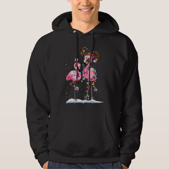 Jul Flamingo Santa Hat Julafton Ljus Flamingo Hoodie (Framsida)