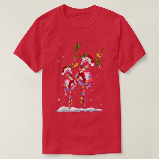 Jul Flamingo Santa Hat Julafton Ljus Flamingo T Shirt (Design framsida)