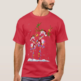 Jul Flamingo Santa Hat Julafton Ljus Flamingo T Shirt