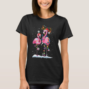 Jul Flamingo Santa Hat Julafton Ljus Flamingo T Shirt