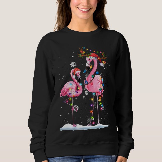 Jul Flamingo Santa Hat Julafton Ljus Flamingo T Shirt (Framsida)