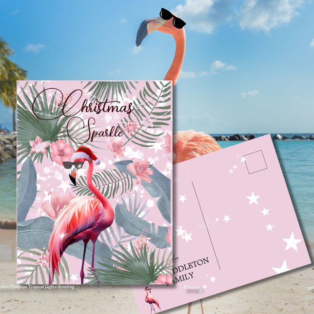 Jul Flamingo Tropical Ljus Hälsning Vykort (Skapare uppladdad)