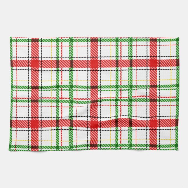 Jul Flanell Play Tartan Design - Vit Kökshandduk (Horisontell)