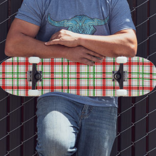 Jul Flanell Play Tartan Design - Vit Mini Skateboard Bräda 18,5 Cm