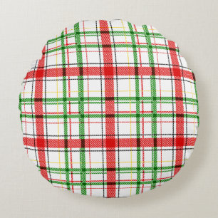 Jul Flanell Play Tartan Design - Vit Rund Kudde
