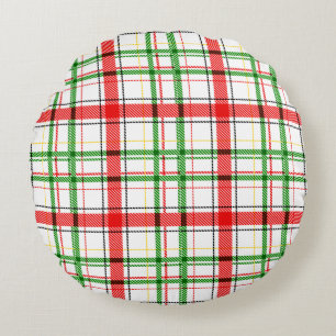 Jul Flanell Play Tartan Design - Vit Rund Kudde